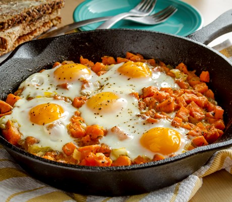 Sunny Side up Eggs with Sweet Potato Hash Browns